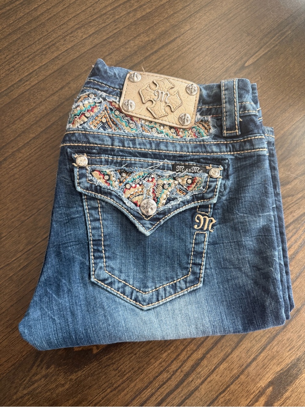 Miss Me Blue Embroidered Pocket Boot Cut Jeans